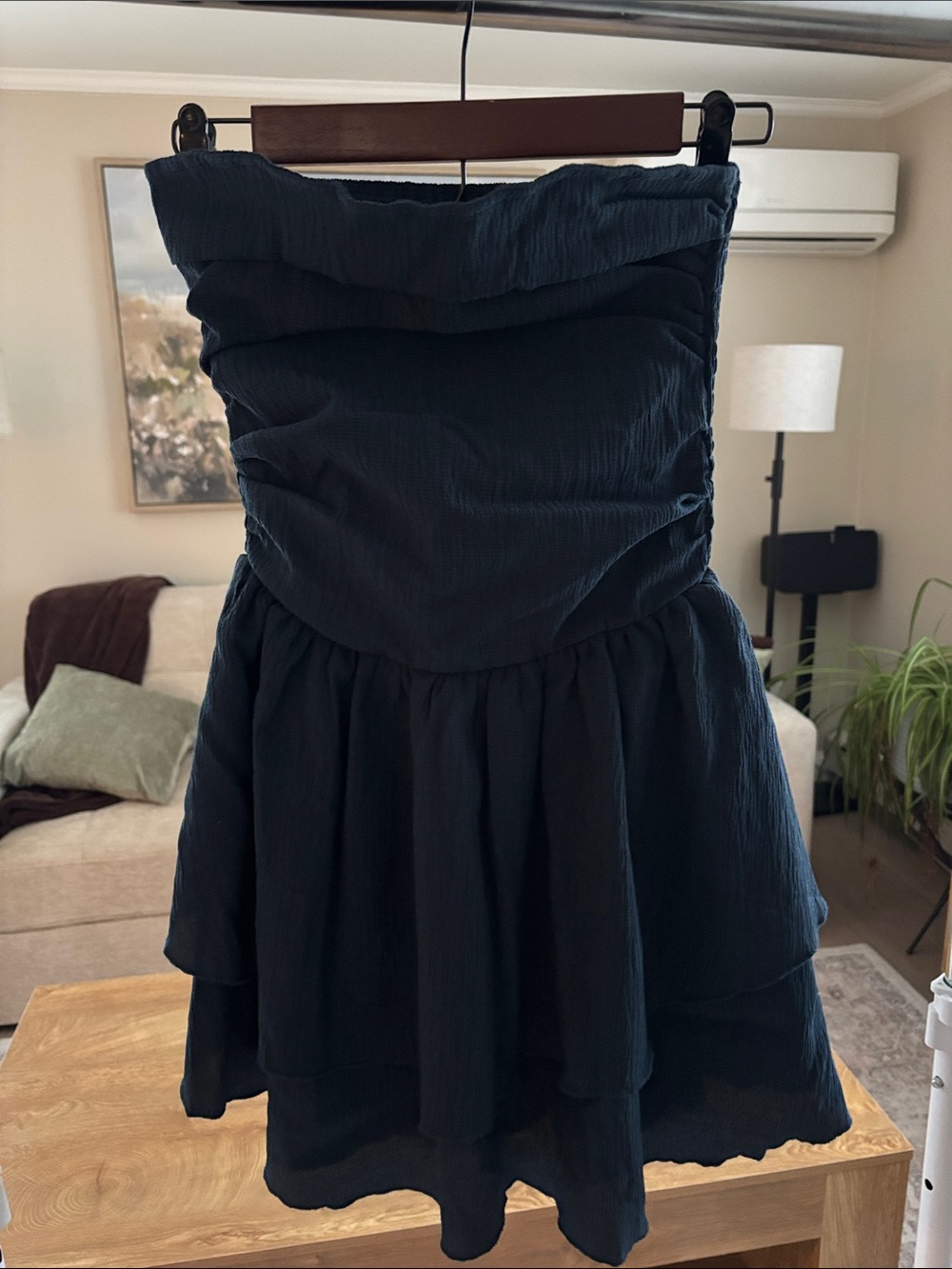 Strapless Navy Blue Tiered Mini Dress